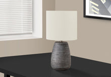 Load image into Gallery viewer, 19" Gray Ceramic Round Table Lamp With Ivory Drum Shade