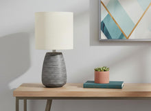 Load image into Gallery viewer, 19" Gray Ceramic Round Table Lamp With Ivory Drum Shade