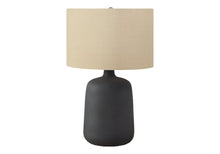 Load image into Gallery viewer, 24" Black Ceramic Round Table Lamp With Beige Drum Shade