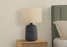Load image into Gallery viewer, 24" Black Ceramic Round Table Lamp With Beige Drum Shade