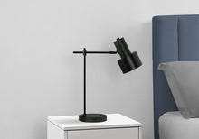 Load image into Gallery viewer, 21" Black Metal Round USB Table Lamp With Black Drum Shade