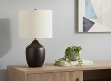 Load image into Gallery viewer, 22" Black Ceramic Urn Table Lamp With Ivory Drum Shade