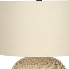 Load image into Gallery viewer, 25" Beige Rattan Round Table Lamp With Beige Drum Shade