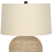 Load image into Gallery viewer, 25" Beige Rattan Round Table Lamp With Beige Drum Shade