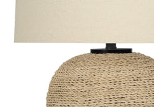 Load image into Gallery viewer, 25" Beige Rattan Round Table Lamp With Beige Drum Shade