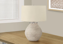 Load image into Gallery viewer, 25" Cream Concrete Round Table Lamp With Beige Drum Shade
