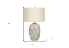 Load image into Gallery viewer, 24" Cream Geometric Table Lamp With Cream Drum Shade