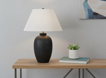 Load image into Gallery viewer, 24" Black Ceramic Round Table Lamp With Ivory Empire Shade