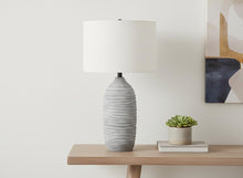 Load image into Gallery viewer, 27" Gray Cylinder Table Lamp With Ivory Drum Shade