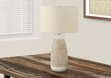 Load image into Gallery viewer, 27" Brown and White Ceramic Round Table Lamp With Beige Drum Shade