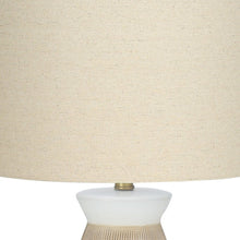 Load image into Gallery viewer, 27" Brown and White Ceramic Round Table Lamp With Beige Drum Shade