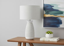 Load image into Gallery viewer, 27" Gray and White Ceramic Round Table Lamp With Gray Drum Shade