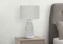 Load image into Gallery viewer, 27" Gray and White Ceramic Round Table Lamp With Gray Drum Shade