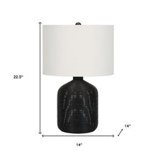 Load image into Gallery viewer, 23" Black Rattan Round Table Lamp With Ivory Drum Shade
