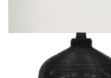 Load image into Gallery viewer, 23" Black Rattan Round Table Lamp With Ivory Drum Shade
