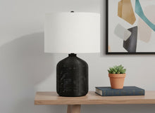 Load image into Gallery viewer, 23" Black Rattan Round Table Lamp With Ivory Drum Shade