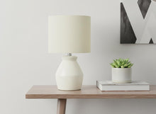 Load image into Gallery viewer, 17" Cream Ceramic Geometric Table Lamp With Cream Drum Shade
