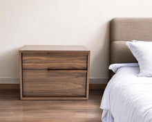 Load image into Gallery viewer, Modern Nightstand With Two Drawers - Light Brown Walnut