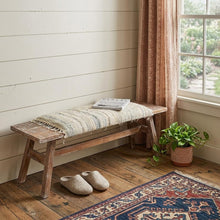 Load image into Gallery viewer, 50" White and Brown Cotton Upholstered Striped Bench