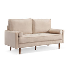 Load image into Gallery viewer, Velvet Sofa And Toss Pillows With Dark Brown Legs - Beige