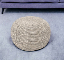 Load image into Gallery viewer, Wool Round Ribbed Pouf Ottoman - Gray