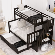 Load image into Gallery viewer, Bunk Bed With Twin Size Trundle, Storage And Guard Rail For Bedroom
