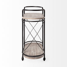 Load image into Gallery viewer, Solid Wood Steel Round Rolling Kitchen Cart With Storage - Black