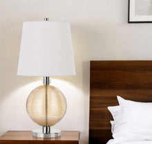 Load image into Gallery viewer, Metal Globe Table Lamp With White Empire Shade - Nickel