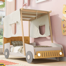 Load image into Gallery viewer, Twin Size Car Bed With Pillow, Ceiling Cloth And LED - Natural