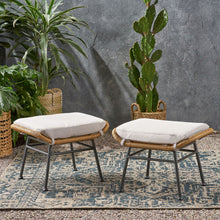 Load image into Gallery viewer, Outdoor Modern Boho Wicker Ottoman With Cushions (Set of 2)