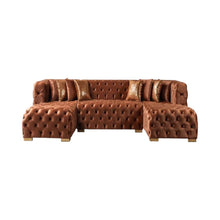 Load image into Gallery viewer, Tufted Velvet Modular U Shaped Sofa Chaise Sectional With Toss Pillows - Orange
