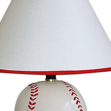 Load image into Gallery viewer, Ceramic Baseball Sports Table Lamp With White And Red Empire Shade - White And Red