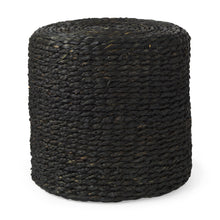 Load image into Gallery viewer, 18" Water Hyacinth Round Pouf Ottoman - Black