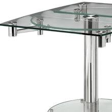 Load image into Gallery viewer, 40" Clear and Silver Glass and Metal Self-Storing Leaf Motion Extendable Dining Table