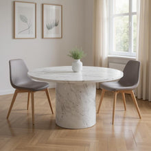 Load image into Gallery viewer, 60" Gray and White Marble Pedestal Base Round Top Dining Table