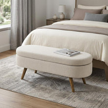 Load image into Gallery viewer, 44" Beige and Brown Linen Upholstered Storage Bench with Flip Top