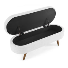 Load image into Gallery viewer, 44" White and Brown Linen Upholstered Storage Bench with Flip Top