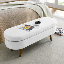 Load image into Gallery viewer, 44" White and Brown Linen Upholstered Storage Bench with Flip Top