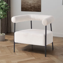 Load image into Gallery viewer, Modern Boucle Fabric Upholstered Accent Chair, Curved Armchair With Metal Frame - White
