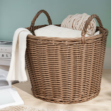 Load image into Gallery viewer, Round Cone Woven Resin Wicker Basket With Handles For Versatile Storage - Walnut Brown