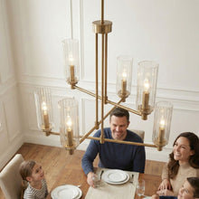 Load image into Gallery viewer, Timeless - 6 Lights Chandelier With Clear Ribbed Satin - Antique Brass / Clear / Gold