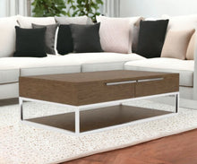 Load image into Gallery viewer, Rectangular Coffee Table With Two Drawers And Shelf - Silver And Walnut