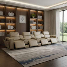 Load image into Gallery viewer, Top Grain Leather Reclining Metal USB Sofa (720419) - Beige