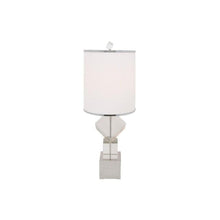 Load image into Gallery viewer, 31" Clear And Silver Faux Crystal Geometric Table Lamp LED With White Drum Shade