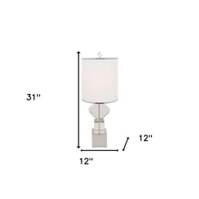 Load image into Gallery viewer, 31" Clear And Silver Faux Crystal Geometric Table Lamp LED With White Drum Shade