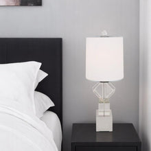 Load image into Gallery viewer, 31" Clear And Silver Faux Crystal Geometric Table Lamp LED With White Drum Shade