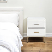 Load image into Gallery viewer, Lines 2 Drawer Nightstand - White / Gold
