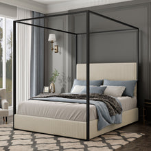 Load image into Gallery viewer, Luxury Canopy Bed With Plush Corduroy Upholstered Headboard