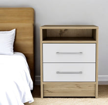 Load image into Gallery viewer, 20" Wood Two Drawer Nightstand - White / Natural