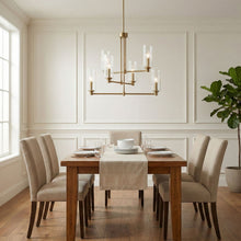 Load image into Gallery viewer, Timeless - 6 Lights Chandelier With Clear Ribbed Satin - Antique Brass / Clear / Gold